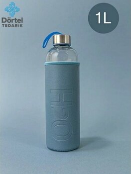 Tohana H2O Deri Kılıflı Cam Matara 1000 ml - Mavi