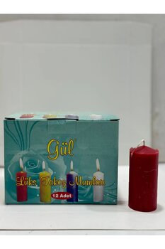 Gül Mum GÜL MUM KIRMIZI 12 Lİ TAKOZ MUM BAR MUM KÜTÜK MUM 6 SAAT YANMA SÜRESİ ÇAP 3 BOY 8 CM