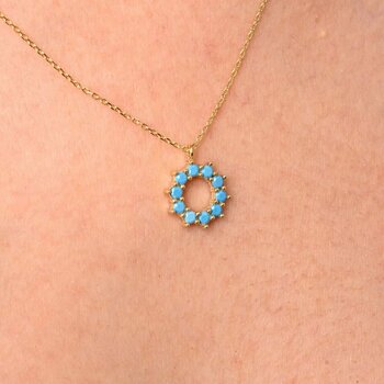 Altın Kolye - Yuvarlak Firuze (Turkuaz) Taşlı 14 Ayar Altın Kolye
