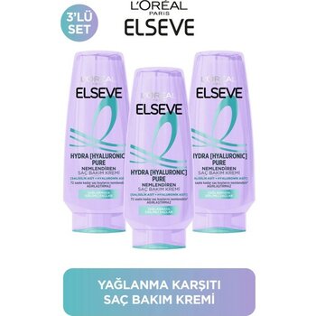 L'Oreal Paris 3'lü Elseve Hydra Pure [Hyaluronic] Ağırlaştırmadan Nemlendiren Saç Bakım Kremi 250ml