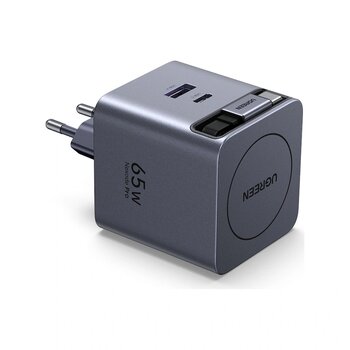 Ugreen 65w Makaralı Dahili Kablolu Gan Hızlı Şarj Cihazı, 2xusb-c, 1xusb-a, Gri, 65825