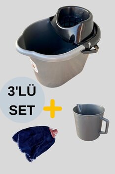 incirop Temizlik Vileda kovası 3'lü Süper Set Mop Maşrapa ve Vileda Kovası