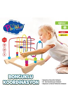 Farklıca Ahşap Boncuklu Koordinasyon Oyunu Helezon Yay Labirent Eğitici Oyuncak 3 Yaş