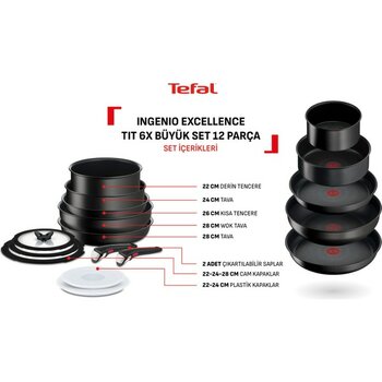 Tefal Ingenio Excellence  6X Büyük Tava Tencere Seti - 12 Parça - Siyah