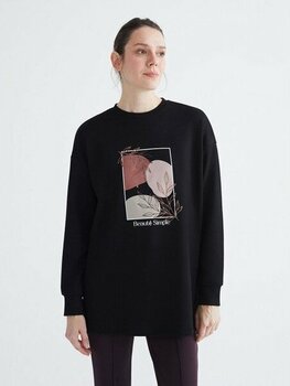 Lc Waikiki Yeni Sezon Bisiklet Yaka Baskılı Oversize Kadın Tunik - Siyah - L