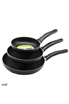 EVİST Teflon Tava Seti 16+20+24 Cm Mat Siyah Renk Teflon Tava Seti Yanmaz Yapışmaz 3'lü Teflon Tava Set