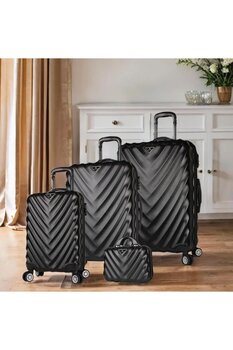 My Valice Lotus Abs Kabin Orta Büyük Ve Makyaj Boy Siyah 4'lü Travel Valiz Seti