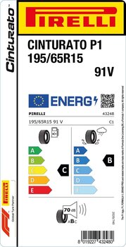 Pirelli 195/65R15 91V Cınturato P1 C-B-70 Oto Yaz Lastiği (Üretim Yılı: 2024)