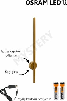 MYSTERY OSRAM LEDLİ Şarjlı Pilli Aplik Modern Dekoratif Led Duvar Aplik 68cm GÜNIŞIĞI