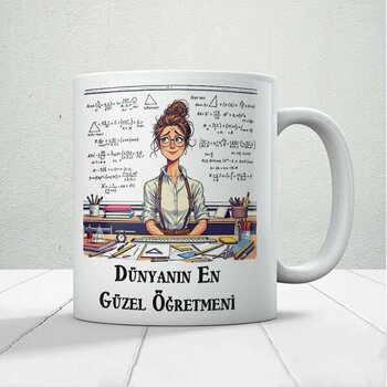 Dünyanın En Güzel Öğretmenine Özel Öğretmenler Günü Hediyelik Baskılı Kupa Beyaz