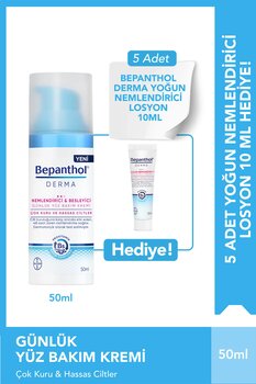 Bepanthol Derma Nemlendirici Günlük Yüz Bakım Kremi 50ml & 5 Adet Yoğun Nemlendirici Losyon 10 Ml