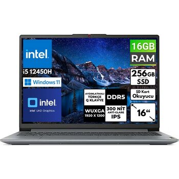Lenovo Ideapad Slim3 16IAH8 I5- 12450H 16 GB 256 GB SSD 16" Wuxga Windows 11 Pro Taşınabilir Bilgisayar 83ES002HTR BT11