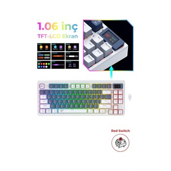 Havit Gamenote Kb884l Rgb Mekanik Türkçe Klavye 1.06inç Tft-lcd Ekran - Red Switch Beyaz - Mavi
