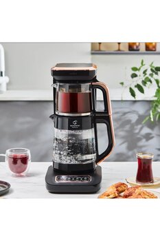 Karaca Çaysever Robotea Pro 4 in 1 Konuşan Otomatik Cam Çay Makinesi Su Isıtıcı 2500W Black Copper
