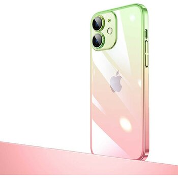 iPhone 12 Uyumlu Parlak Renk Geçişli Kamera Korumalı Scks Senkron Kapak-Pembe-Yeşil - Pembe-Yeşil
