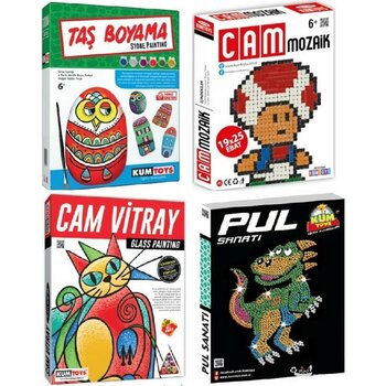 Kumtoys Pul Sanatı + Taş Boyama + Cam Vitray + Cam Mozaik Sanatı 4'lü