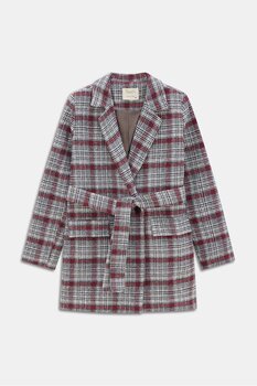 Saade Gri Ekoseli Kuşaklı Ceket 36 Beden