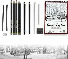 Art Tone Eskiz Seti Karakalem Çizim Seti 14 Parça - Dereceli Kalem Kömür Kalem Hamur Silgi Dağıtıcı a5 Defter