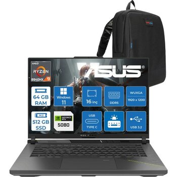 Asus Rog Strix G16 G614PW Amd Ryzen 9 8940HX Aı 64GB Ddr5 512GB SSD 16GB/RTX5080 175W  16-Inch Fhd+ 165Hz 3ms 100%SRGB (1920 x 1200, Wuxga) WINDOWS...