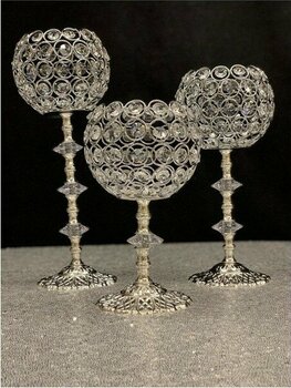 Kristal Taşlı Ayaklı Gümüş Şamdan 3'lü Set - Ahşap Rengi