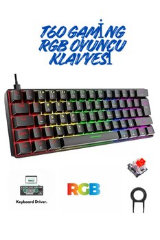 ATAsoft T60 Kırmızı Switch Mekanik Siyah Rgb Klavye Kablolu Gaming Oyuncu Klavyesi T60 Mini Q Klavye Uyumlu