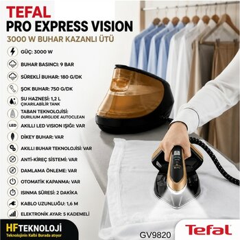 Tefal 3000 Watt Gücü Durilium Airglide Autoclean Taban ile  Pro Express Vision Buhar Kazanlı Ütü - Kahverengi