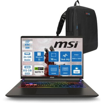 Msı Vector 16 Intel Core Ultra 7 255HX 24GB 512GB SSD RTX5070TI 12GB Tdp 140W Gddr7 Windows 11 Pro 16" Fhd+ 144Hz Taşınabilir Bilgisayar A2XWHG091X...