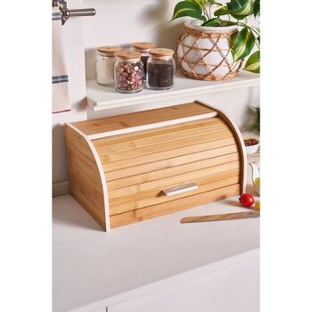 Doğal Bambu Ekmek Kutusu, Şık ve Fonksiyonel Tasarım, 38 cm - Seçenek 1 - Ahşap - Ceviz
