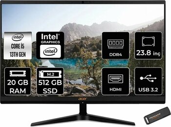 Acer Aspire C24-1800 I5 1335u 20gb 512gb Ssd Intel Graphics 23.8" Fhd Fdos All In One Pc Siyah & Per