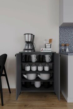 AYMOBSAN Seren 2 Kapaklı 4 Raflı Boy Dolabı Çok Amaçlı Dolap Kiler Dolabı Mutfak Dolabı Antrasit