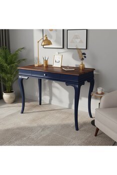 Wooding Mobilya 120 Cm Masif Rustik Lacivert Ceviz Çalışma Masası