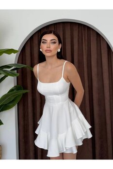 YURELİ İp Askılı Kat Etek Mini Elbise M Beden