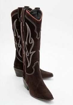 Luvi Shoes Pietro Kahverengi Hakiki Deri Süet Kadın Western Çizme Kahve Süet 41