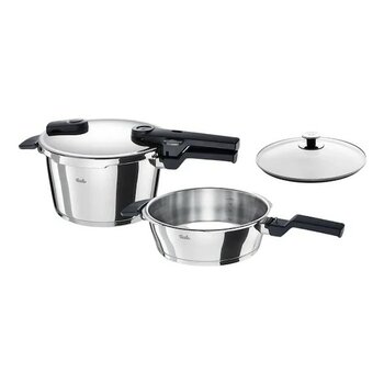 Fissler Vitaquick Glossy 4,5+2,5lt Düdüklü Tencere + Fissler Cam Kapak 22CM Paslanmaz Çelik - 2,5 - 4,5 L Set - Metalik
