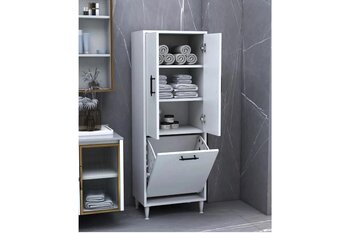 Emily Kirli Çamaşır Sepetli Kapaklı Banyo Dolabı, Beyaz