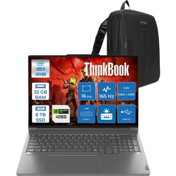 Lenovo Thinkbook 16P Gen5 Irx Intel Core I9 14900HX 32GB Ddr5 6tb SSD Freedos RTX4060 8gb Gddr6 16 Inç 3.2k (3200X2000) IPS 430NITS 165Hz Taşınabil...