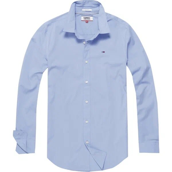 Tommy Hilfiger Tjm Original Stretch Shirt Açık Mavi Klasik Yaka M Uzun Kol Gömlek