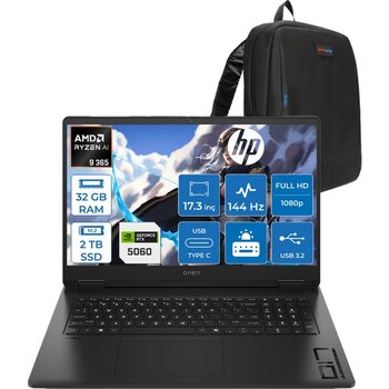Hp Omen 17-DB1022NT Amd Ryzen Aı 9 365 32GB Ddr5 2tb SSD Freedos RTX5060 8gb Gddr6 17.3 Inç Fullhd (1920 x 1080) 144Hz 7ms 300NITS IPS Taşınabilir ...