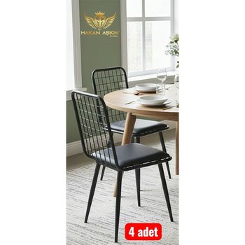 By Hakan Aşkın Borulu Lux 4x Adet Tel Sandalye Salon-Mutfak-Balkon-Çalışma Sandalyesi - 000-Siyah
