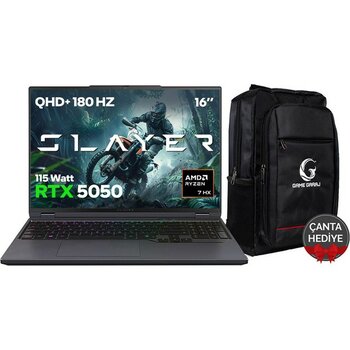 Game Garaj Slayer R7T-5050 C6 Amd Ryzen 7 8840HX 32GB Ram 1tb SSD RTX5050 16" Qhd+ 180Hz IPS Freedos Gaming Laptop - 1 TB - 32 GB