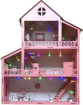 Belinay Çocuk Dünyası Işıklı Ahşap Barbie Bebek Oyun Evi Eşyalar Dahil Isim Yazılır Belinay 80CM 21 Eşya LED