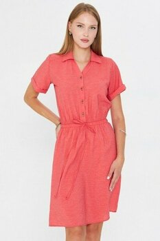 Armonika Kadın Nar Çiçeği Beli Lastikli Kısa Kol Gömlek Elbise ARM-23Y001035 - M