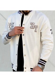 ZyKhan Erkek Siyah Kolej Bomber Ceket - ZY Nakış Detaylı S Beden