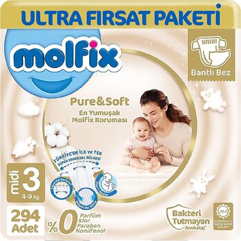 Molfix Pure&Soft 3 Numara Midi 98'li 3 Adet Bebek Bezi