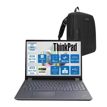 Lenovo Thinkpad Mws P16 Gen2 Intel I9-13980HX 96GB 5600MHZ 512GB 8GB/RTX2000ADA 16" Wqxga 165Hz (2560X1600) IPS 500NITS Windows 11 Pro Taşınabilir Workstation W21FA0003TXW49+ZETTAÇANTA