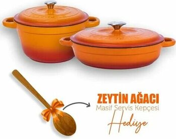 Lava 2x New Heritage Serisi Turuncu Döküm Demir Tencere Tava Seti