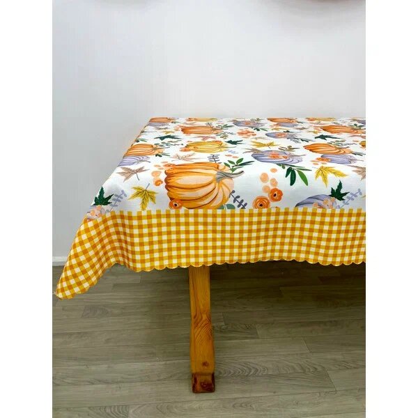 Kurular Tekstil Kabak Model Dertsiz Beyaz - Turuncu 150 x 220 cm Masa Örtüsü