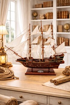 hediyeconcepti El Yapımı Ahşap Yelkenli Gemi Maketi – Klasik Denizcilik Dekoru (80×65 cm)