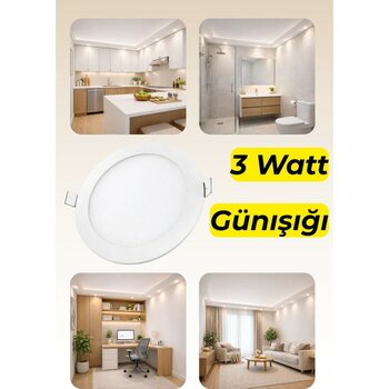 Özbience Enerji Tasarruflu 3W Slim Yuvarlak LED Panel, Gün Işığı, Ince Tasarım - Altın - Gümüş - Bakır
