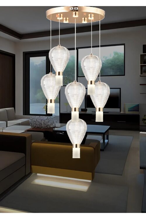 Luna Lighting Luxury Modern Tasarım Kapadokya Gold E27 6 Lı Led Avize